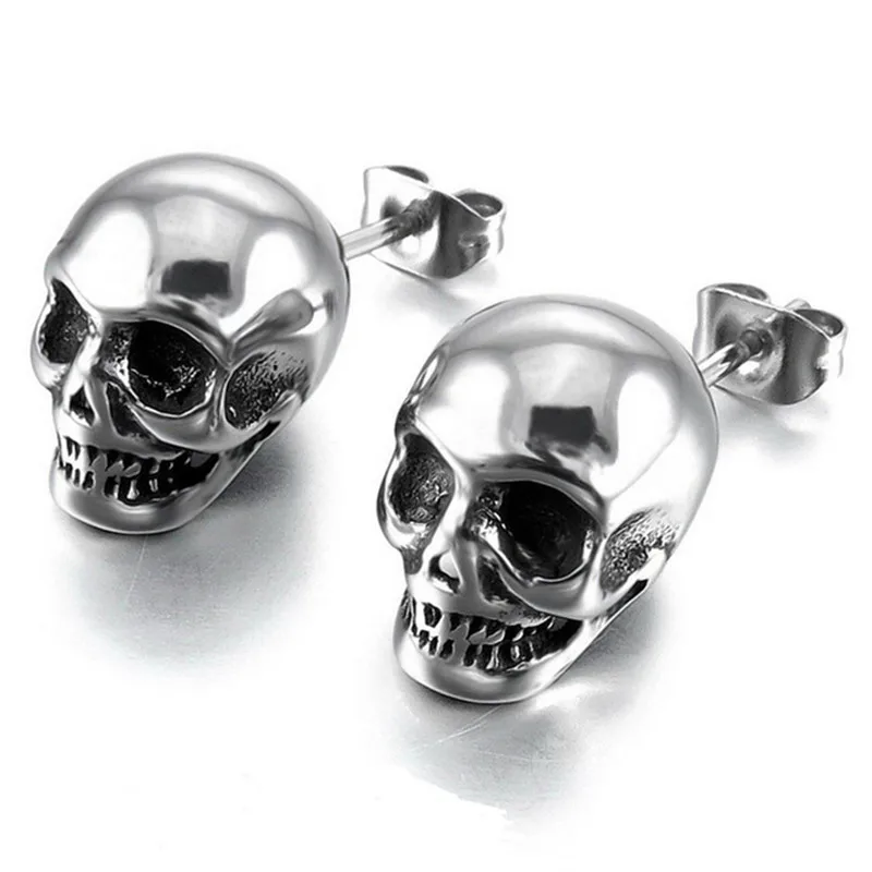 

Punk Skull Earrings for Men Boys Cool Silver Jewelry Hip-hop Stud Earrings Vintage Rock Skeleton Earrings Hot Sell