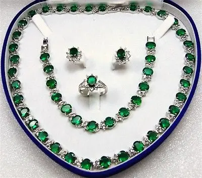 

Hot selling> New - fashion green zircon necklace bracelet earrings ring jewelry set -Bride jewelry free shipping