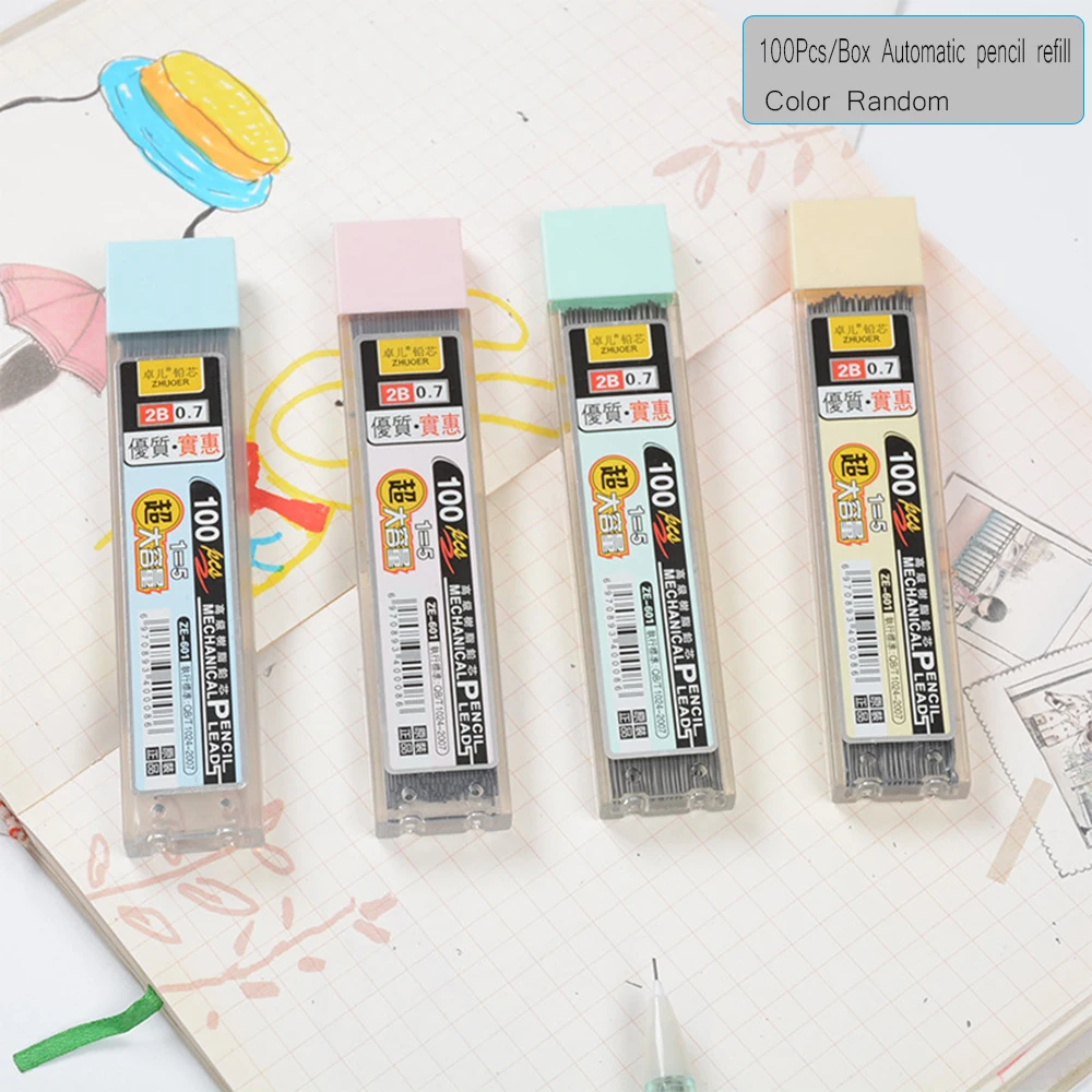 

100 PCs/Box 0.5/0.7mm Pencil Lead 2B Mechanical Pencil Refill Graphite Replace Lead Erasable Smooth Refill Writing Drawing Tools
