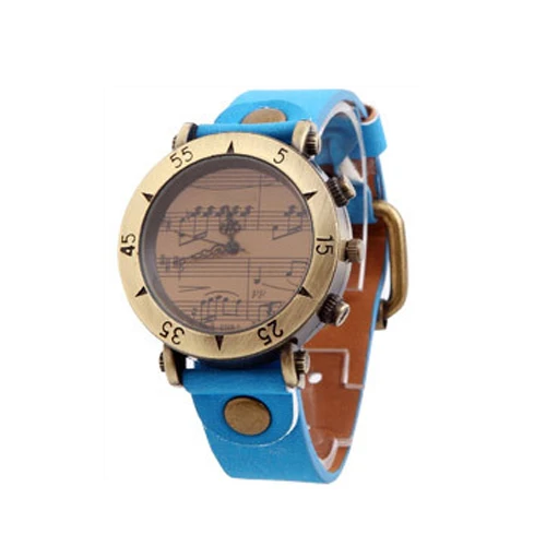 Часы в ретро-стиле креативные музыкальные ноты бронзовые наручные часы в стиле панк LXH - Цвет: Небесно-голубой