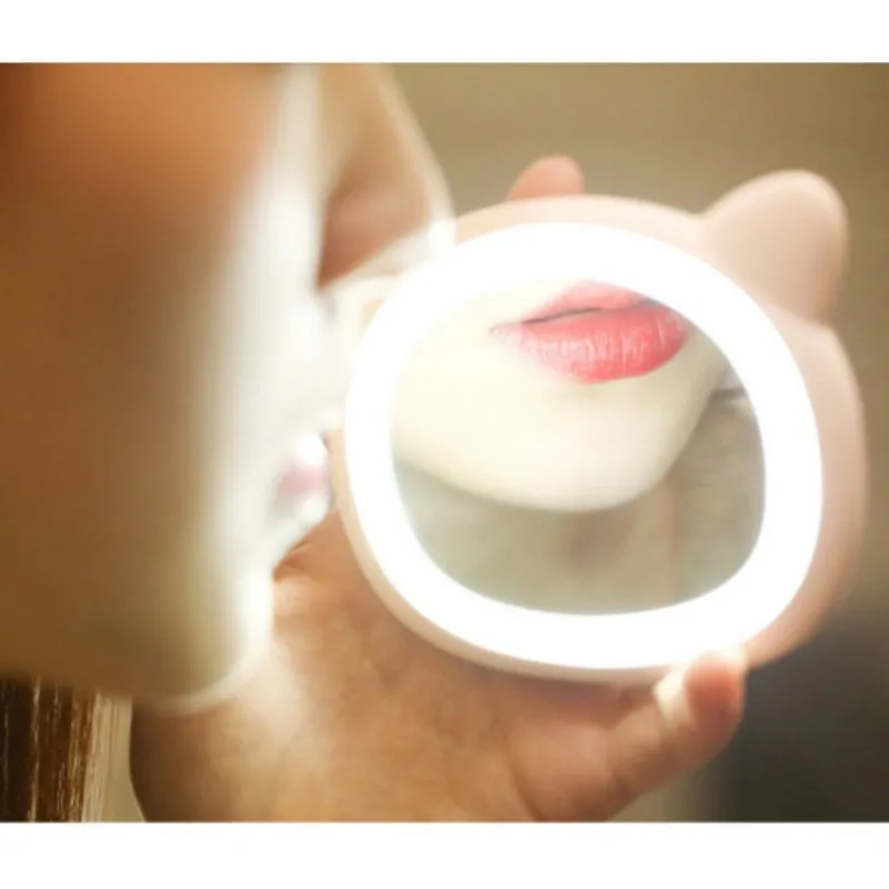 2018 новые Для женщин карманный косметическое зеркало Лампы для мотоциклов компактный зарядка через USB Макияж помощник милые девушки Макияж