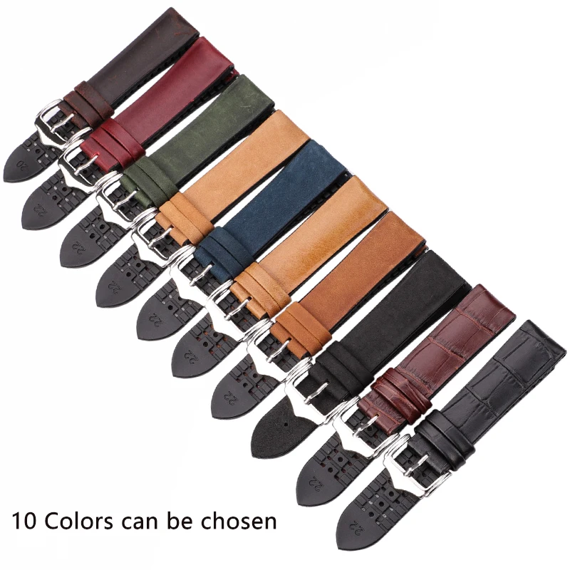 Leather And Ruuber Watchbands Women Men Waterproof Breathable Watch Band Strap Accessories 18mm 20mm 22mm