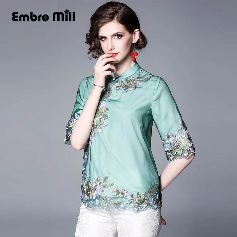

Women's coat spring and summer Improvement embroidery Organza ladies Short paragraph Chinese style cheongsam Tang suit top S-XXL