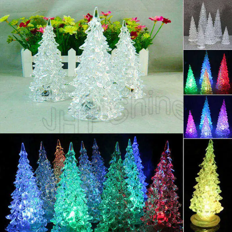

1pc 7 Colors Changing Acrylic Crystal Christmas Tree LED Light Decoration Lamp Table Home Halloween Decor Party Holiday Xma