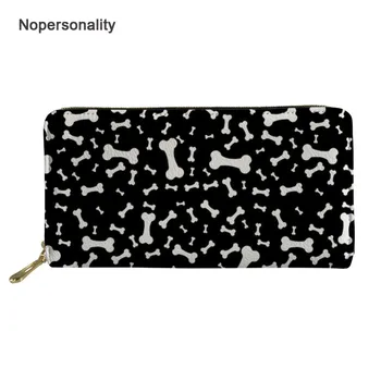 

Nopersonality Black Dog Paw Bones Print Leather Wallet for Women Personalized Female Ladies Credit Card Holders Coin Purse