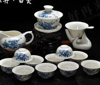 

Free Shipping 14PCS drinkware Kung Fu Tea mug.Teapot Ceramic Magpies joy Gaiwan Tea Set Cup