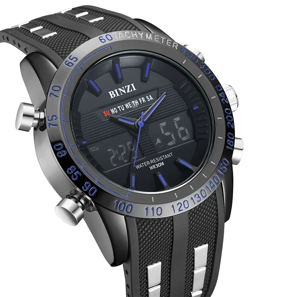 BINZI часы для мужчин модные спортивные часы для мужчин водостойкий светодиодный Верхняя панель дисплея бренд класса люкс мужские часы