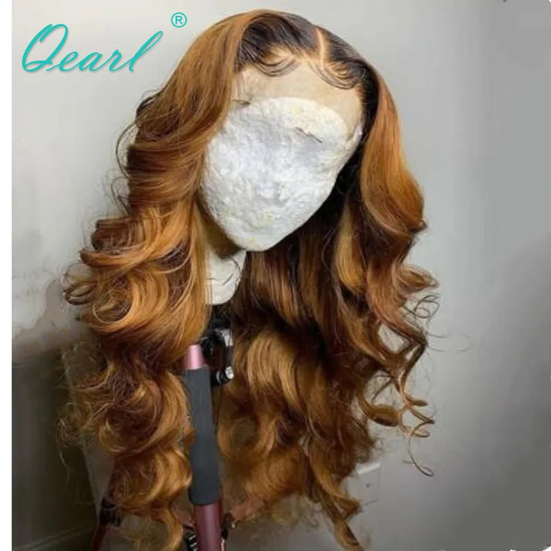 

Deep Long middle Parting Lace Front Wig 13x6 Human Hair Blonde Color with Dark Roots Wavy Wigs Preplucked Remy Hair Qearl
