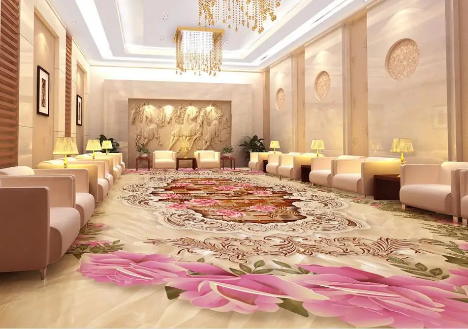 3d Flooring European Style Pattern Marble Roses Pattern 3d Floor Wallpaper Murals Custom Pvc Self Adhesive