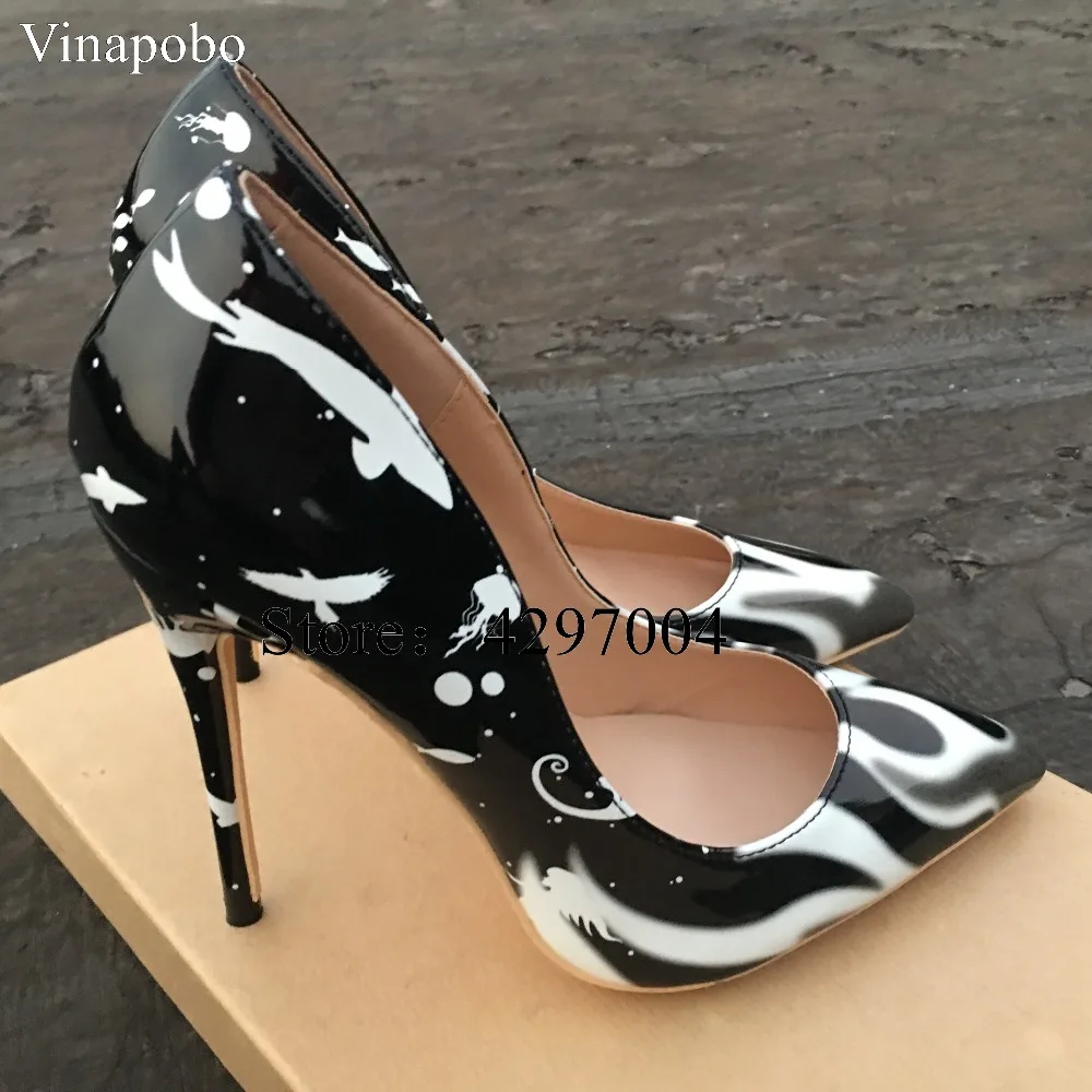 Vinapobo/женские вечерние свадебные туфли с цветным цветочным принтом; пикантные классические туфли-лодочки с острым носком на высоком каблуке-шпильке 10/8 см