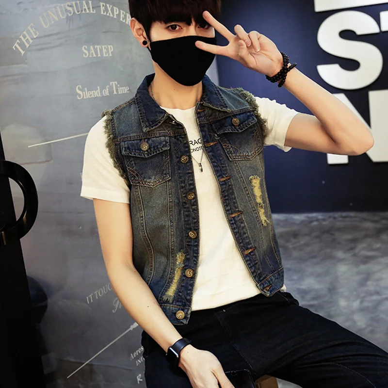 2019 Ripped Jean Jacket Men's Denim Vest Hip Hop Jean Coats Waistcoat Men Cowboy Brand Sleeveless Jacket Male Tank Plus Size 6XL - Image 6