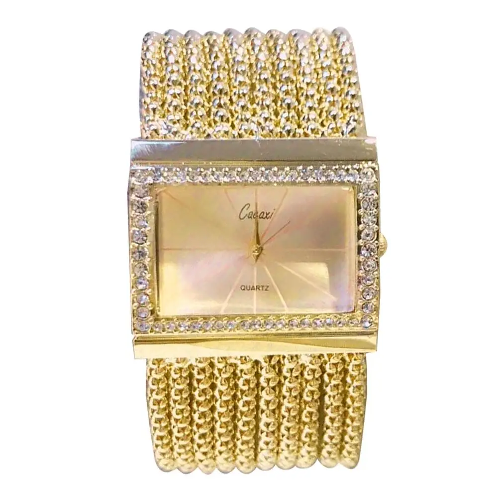 Горячие Роскошные горный хрусталь квадратный циферблат без номер для женщин кварцевые браслет наручные часы