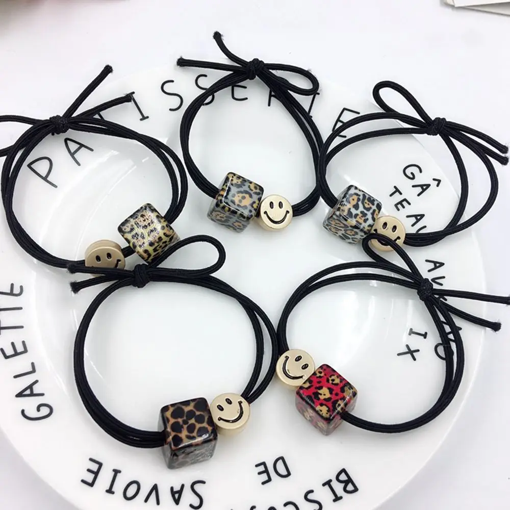 

Super Elastic Girls Bowknot Leopard Square Hair Rope Smile Face Headband Hairband Headwear Hair Accessories