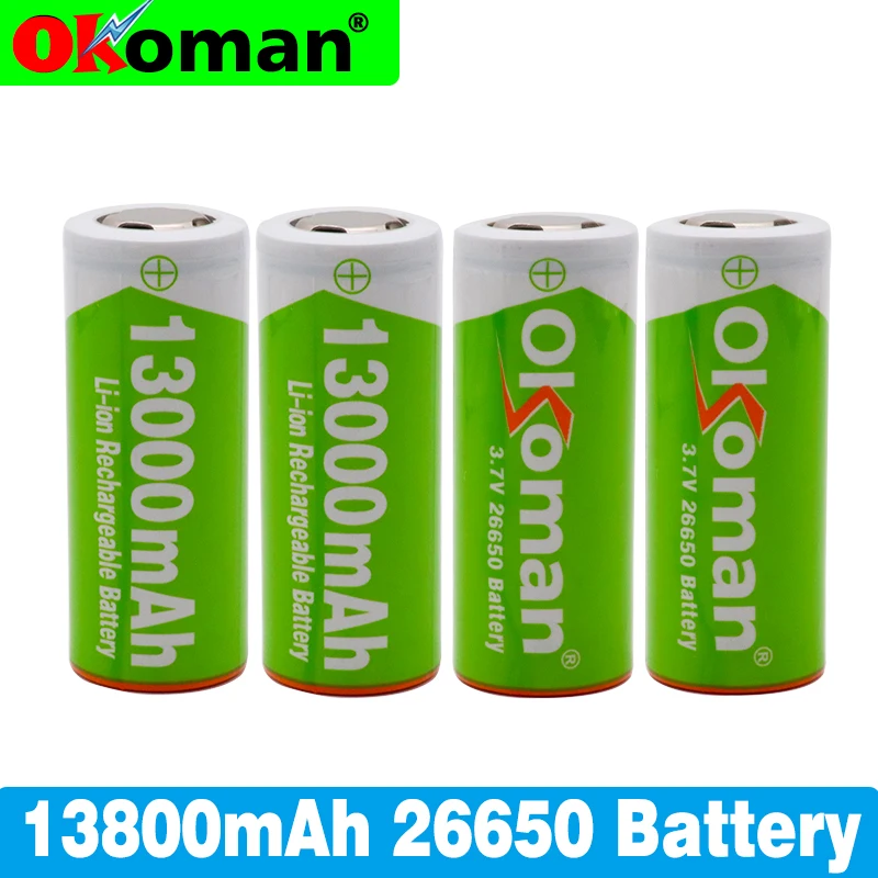 Okoman 3,7 V 26650 аккумулятор 13000mAh литий-ионная аккумуляторная батарея для Светодиодный фонарь, литий-ионный аккумулятор