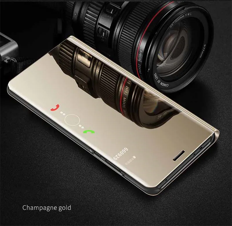 

Luxury Mirror Plating Phone Case For Huawei Y6 Y9 2018 Smart View Leather Flip Cover For Huawei Honor 7C 7A Coque Fundas