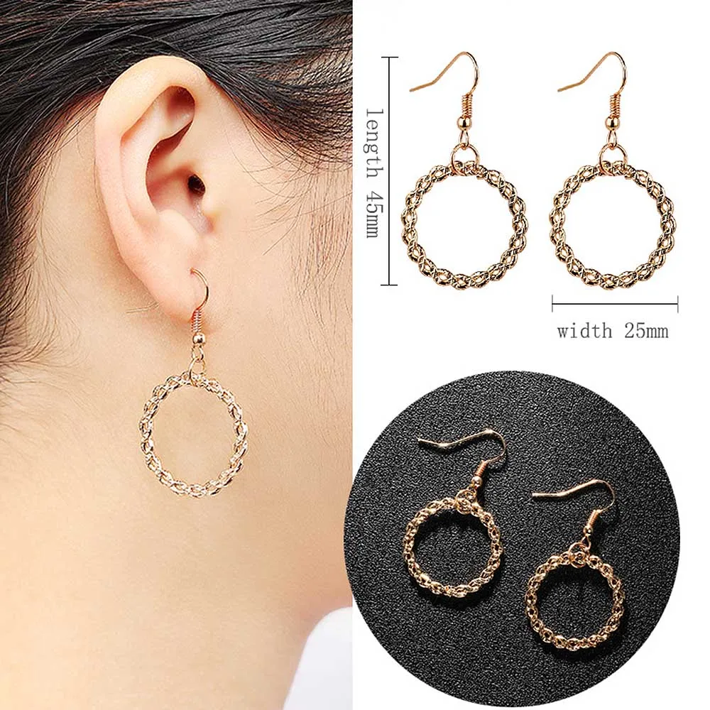 

2pcs Newest Fashion Dangle Earrings Women Double Twisted Flowers Earrings Jewelry Gift Party Circle Summer Earrings