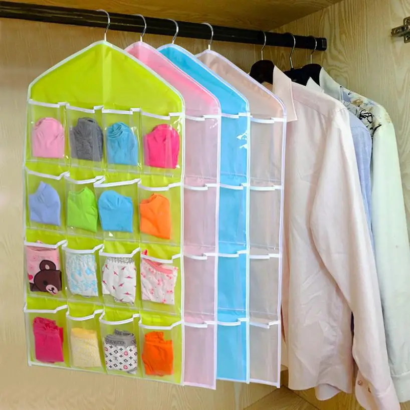 16 Pockets 78*42cm Household Clear Hanging Bag Socks Bra Underwear Rack Hanger Storage Organizer Wardrobe New#0