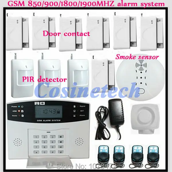 Прямая комплект полицейской сирены, датчик дыма, детектор PIR, дома/офиса/магазина SMS авто-циферблат домашней безопасности четырехдиапазонная GSM сигнализация