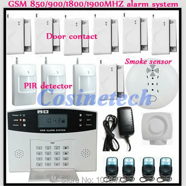 

drop shipping Kit Police siren,Smoke Sensor,PIR detector,Home/office/shop SMS Auto-dial home security quad-band GSM Alarm System