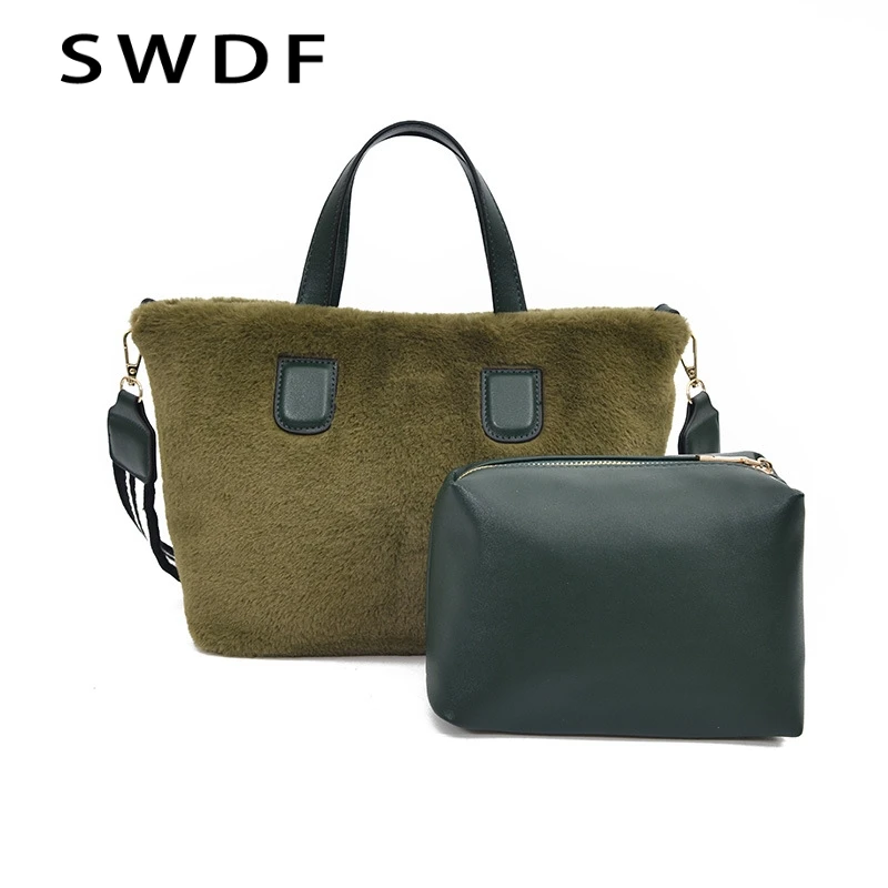 

SWDF Luxury Women Design Crossbody Winter Plush Handbags Fur Hand Bag Bucket Bag SAC A Main Shoulder Messenger Bag Ladies Tote
