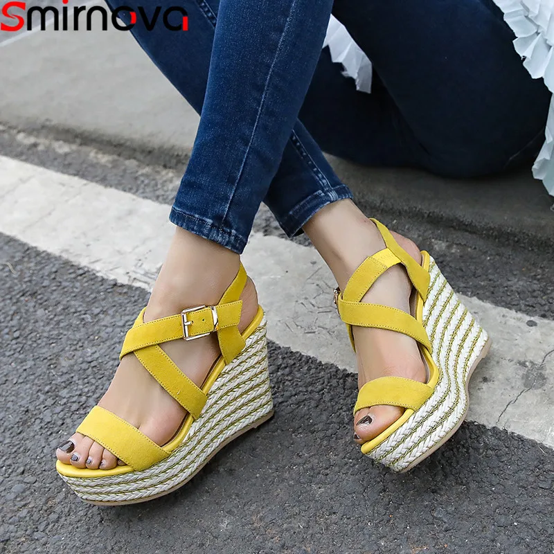 

Smirnova fashion summer new shoes woman platform buckle sandals women elegant prom suede leather shoes wedges sandals women 2019