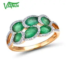 VISTOSO genuino 14 K oro amarillo 585 lujo Esmeralda anillo de diamantes para las mujeres compromiso aniversario elegante Chic joyería fina(China)