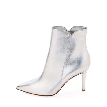 

Sliver White Women Ankle Boots Pointed Toe High Heels Short Chelsea Boots Mirror Women Shoes Female Sexy Stiletto Boots Women