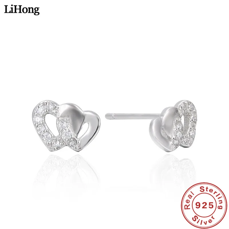 

New Specials 100% 925 Sterling Silver Stud Earrings Love Heart AAA Zircon Crystal Woman Earrings Fashion Jewelry