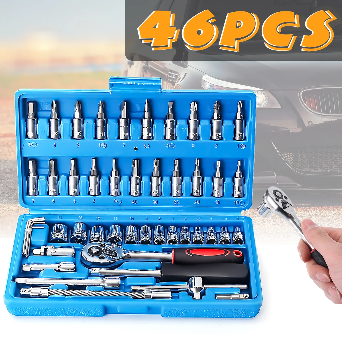 

1/4-Inch Ratchet Wrench Kit Hand tool 46Pcs Spanner Socket Car Repair Tools Set