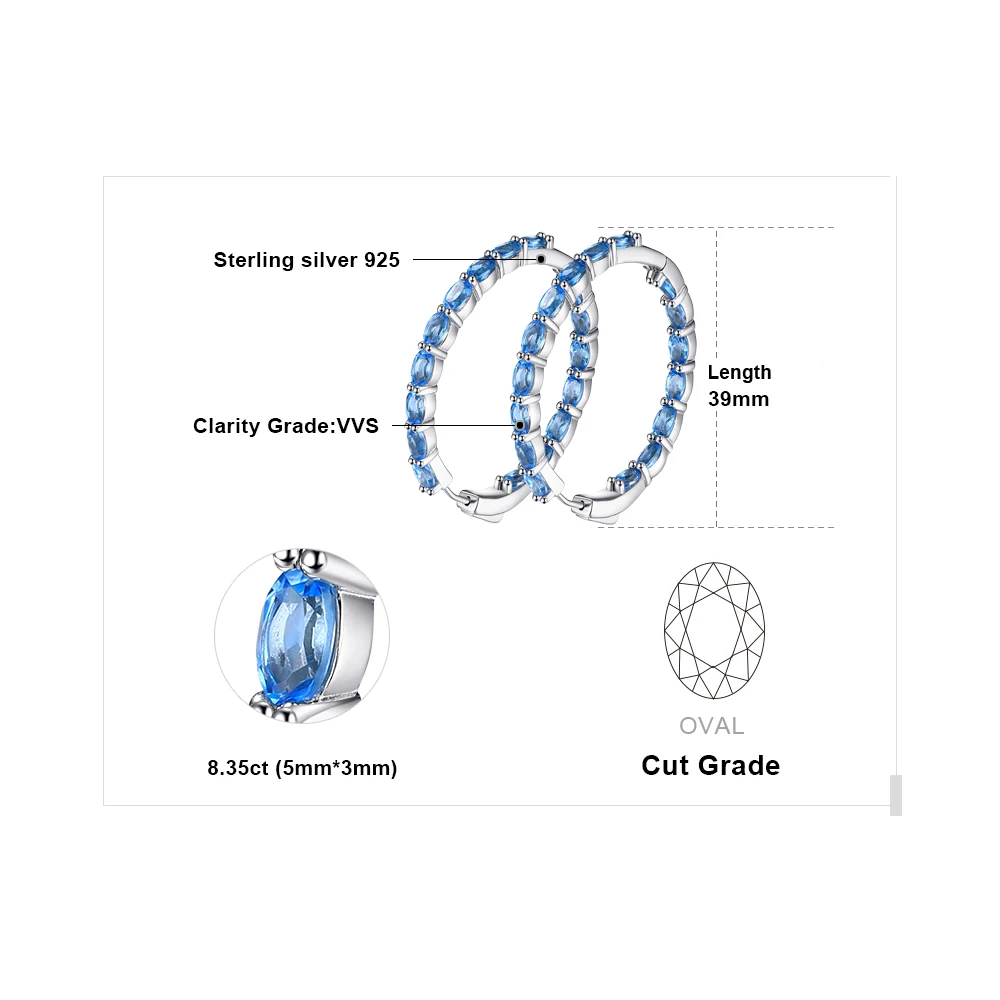JewelryPalace огромный 13.5ct Природный Голубой топаз Хооп Серьги подлинной 925 пробы