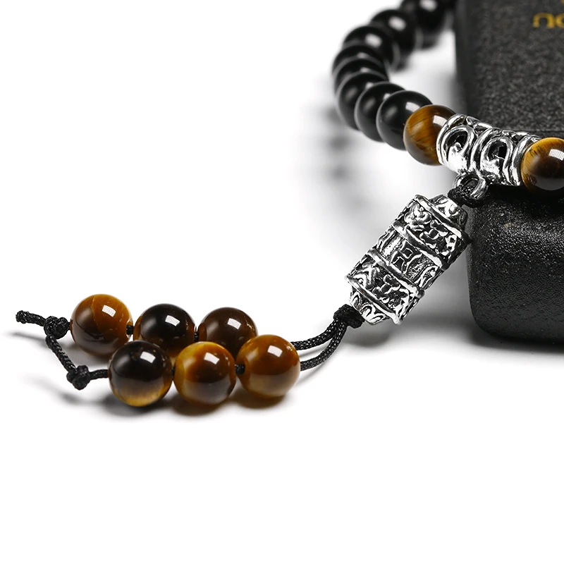 Natural Color obsidian Yoga Men 6mm 108 Beads Strand Bracelets Buddhism Six Words Mantra Buddha Tiger eye Bracelet For Women