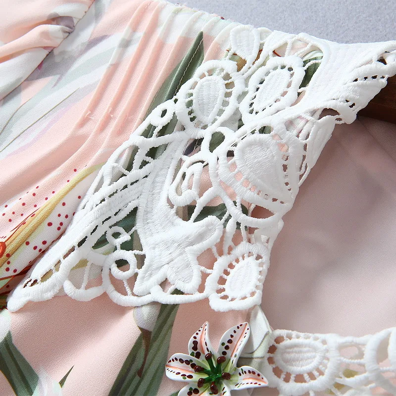 Новинка лета, кружевное платье с короткими рукавами и пуговицами лилии 190625SL01