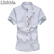 Хлопок белье Для мужчин одноцветное Цвета платье рубашка короткий рукав социальных Повседневное Элитный бренд рубашка Slim Fit плюс Размеры 5XL 6XL Лето S076