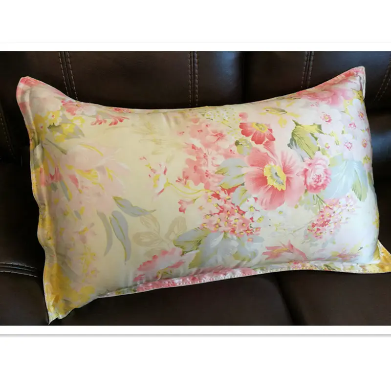 

Free shipping 100% silk pillowcase oxford pillow case pillow cover envelope back print stain fabric silk bedding #ls1505-9