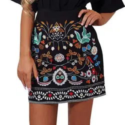 Joyinparty с вышивкой в стиле ретро черный цветочный короткая юбка Повседневное на осень-зиму Высокая талия тонкая женская юбка Винтаж 90-х