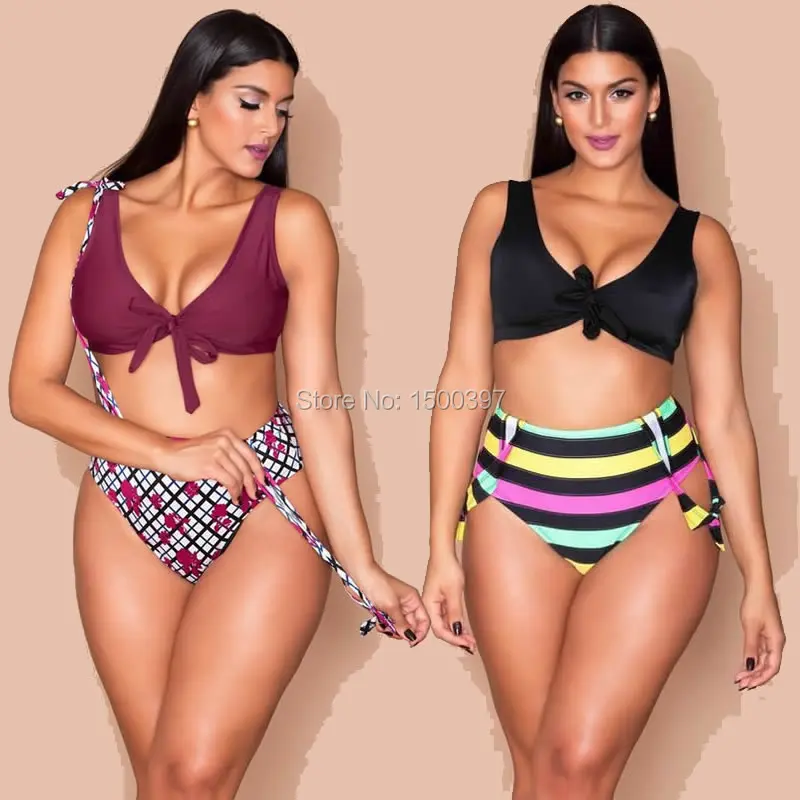 

Plus Size XL-4XL Women Colorful Strap Print Bikini Set high waisted Two Pieces Swimsuit Big Bust Female Bathing suit Swimwear