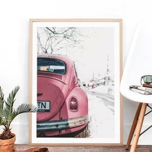 Vintage coche cartel impresión Rosa autobús pared arte fotografía coche Retro lienzo de pintura de la pared foto decoración para las paredes del salón