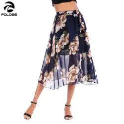 FOLOBE новый богемный цветочный принт для женщин модная длинная юбка лето faldas mujer 2019 Boho пляж до середины икры шифоновая юбка