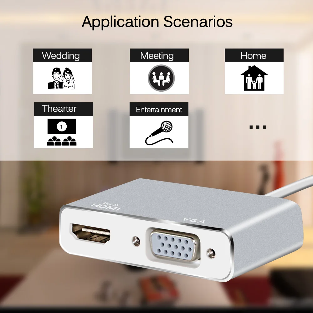 USB type c к VGA HDMI конвертер 2 в 1 4K 1080P аудио и видео адаптер для планшетного монитора