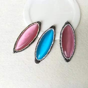 

5pcs Opal oval Connector,with rhinestone crystal paved pendant,Two Bails Handmade stone Charm Bead necklace Making Jewelry PD573