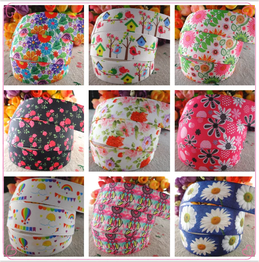 

18092710, 7/8" 22mm 5 yards flowers printed grosgrain ribbons DIY hair bows handmade materials