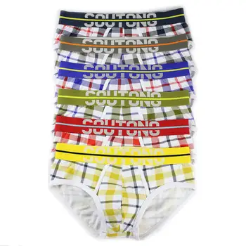 

Fashion Men's Plaid Underwear Briefs Wholesale 6pcs/lot Mens Bulge Pouch Panties Sexy Males Cotton Underpants Triangle Pants Hot