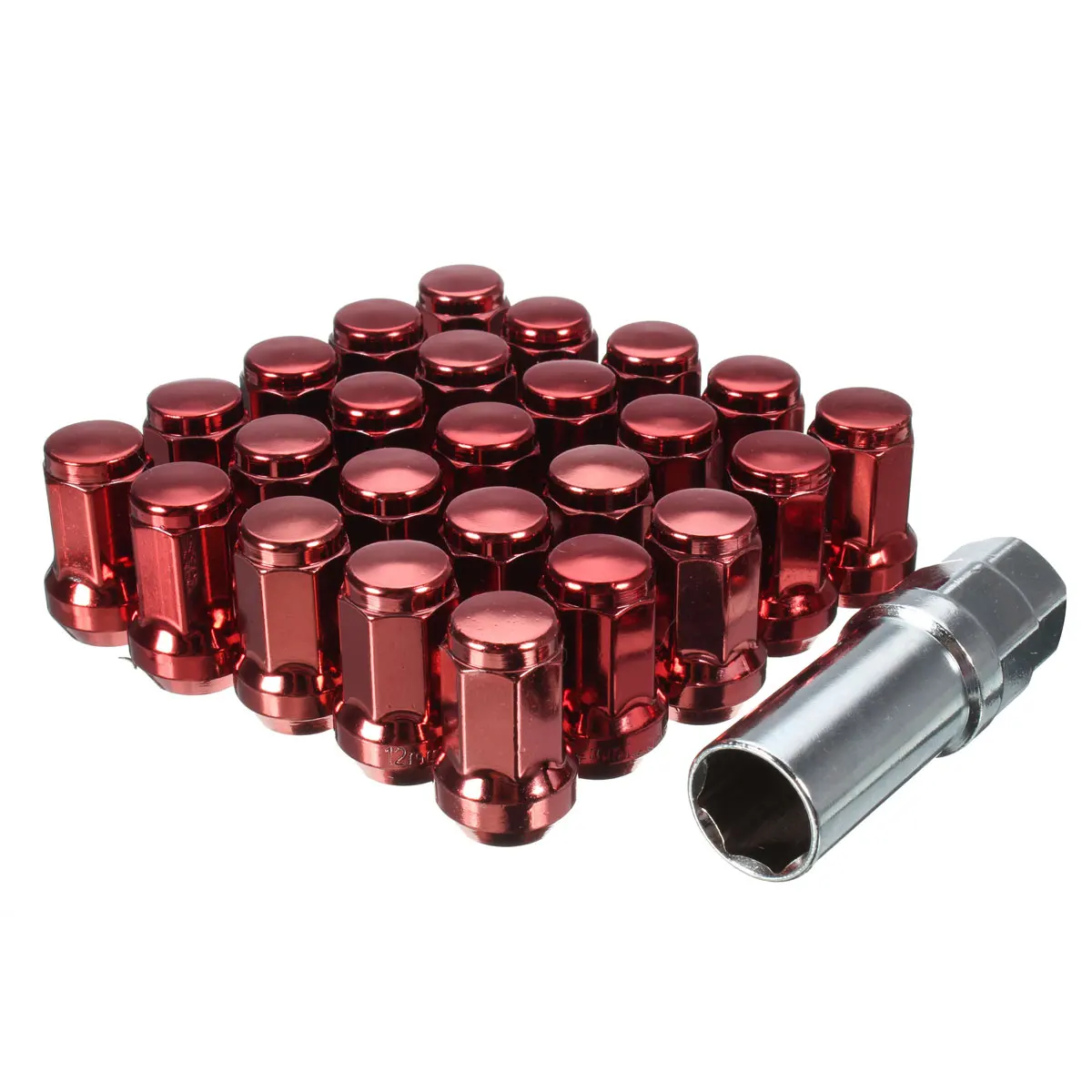 

20pcs M12x1.25mm Car-styling Carbon Steel 08A Tuner Car Wheel Lug Nuts with Locking Key Red