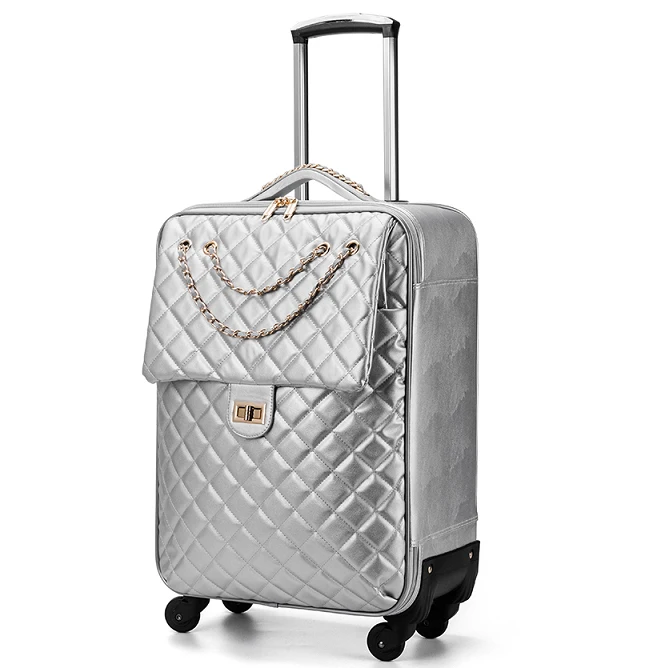 Женская модная сумка на колесиках, чемодан на колесиках, дорожный Спиннер, пансион, пароль, 20/24 дюймов - Цвет: Silver