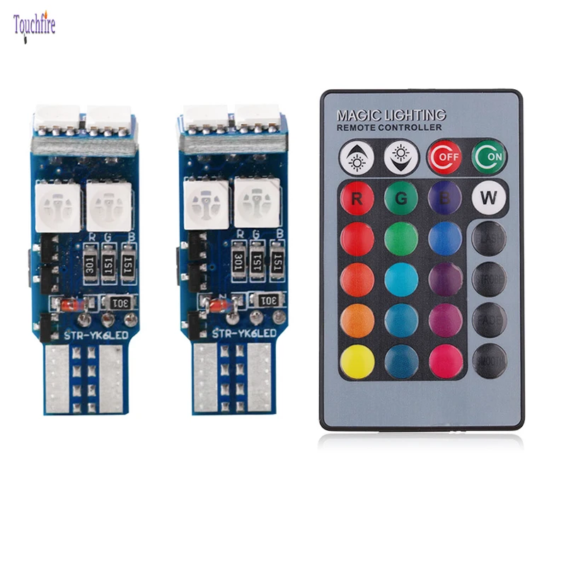 

2X Car T10 W5W 194 LED RGB Car Bulbs RGB CANBUS Wedge With Remote Controller Strobe Interior Atmosphere Lights 12V Dropshipping