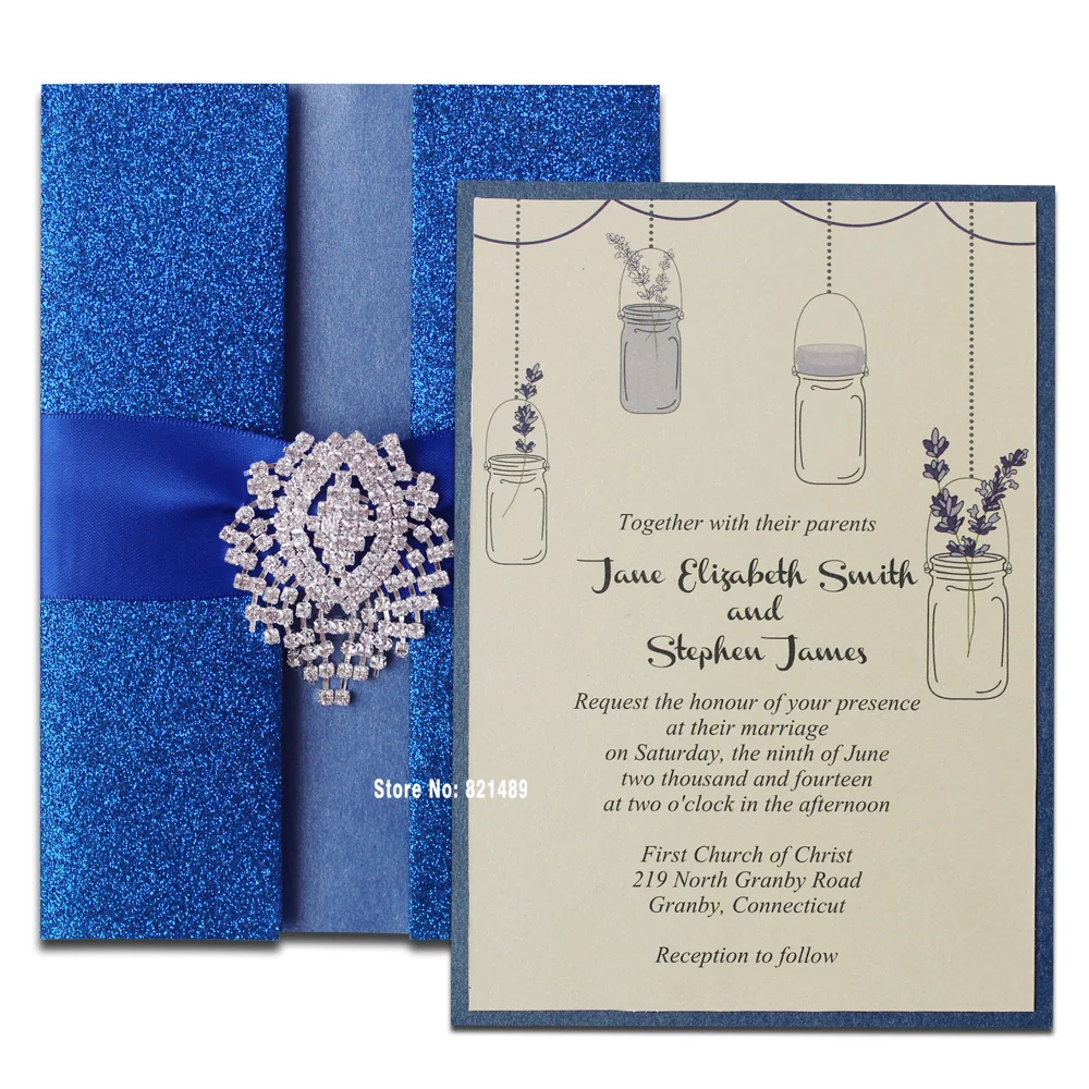  Royal Blue Wedding Invitation Shimmer Invitation Card Blue Invitation for Wedding - Pack of 30 - 32654513699