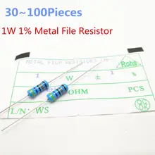 30~100Pieces/lot 1W 4.7ohm 1% Radial DIP Metal Film Axial Resistors 4.7 ohm 1W