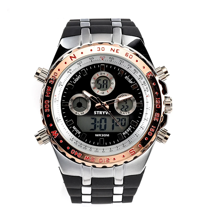

Branded Stryve S8002 Relojs Male Big Face Digital Quartz Dual Movement Watches Men 3ATM Waterproof Men's Wristwatches Military