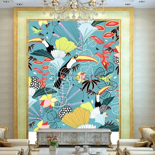 

Custom 3d murals,Tropical texture with toucans and hummingbirds papel de parede,living room sofa TV wall bedroom wallpaper