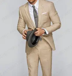 ANNIEBRITNEY/льняные мужские костюмы цвета хаки, новейший дизайн в обтяжку Свадебный костюм, брюки, на заказ, на выпускной, повседневные смокинги